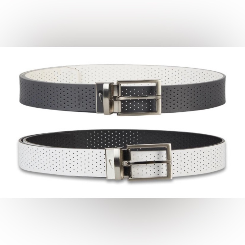 White Genuine Leather Belt Nike unisex Perforated Reversible Golf Belt
